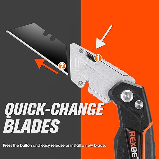 REXBETI 6 Pack Retractable Folding Utility Knife, SK5 Heavy Duty Box Cutter for Cartons, Cardboard and Boxes, Blade Storage Design, Extra 20 Blades Included