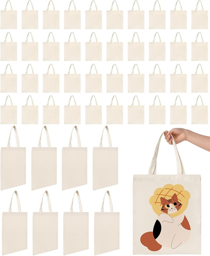 Lzerking Canvas Tote Bag Bulk 120 Pack Reusable Grocery Shopping Cloth Bags, 13x15 Inches Medium Blank Tote Bags for Heat Transfer, Sublimation, Handbag for DIY Gifts, Travel