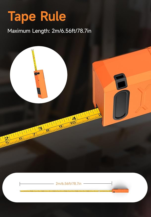 R9 Laser Measure 60m/196ft with Large Backlit Screen and Cross Laser, Digital Laser Measurement Tool with Electronic Angle Measures Distance, Area and Volume