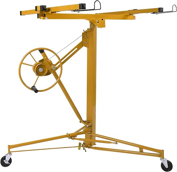 Winado 16 FT Drywall Lift Panel Rolling Hoist Jack Lifter Sheetrock, Drywall Lifting Construction Tools Caster Wheel with Adjustable Telescopic Arm, Yellow