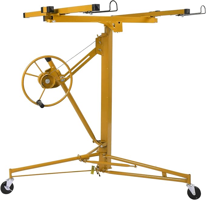 Winado 16 FT Drywall Lift Panel Rolling Hoist Jack Lifter Sheetrock, Drywall Lifting Construction Tools Caster Wheel with Adjustable Telescopic Arm, Yellow
