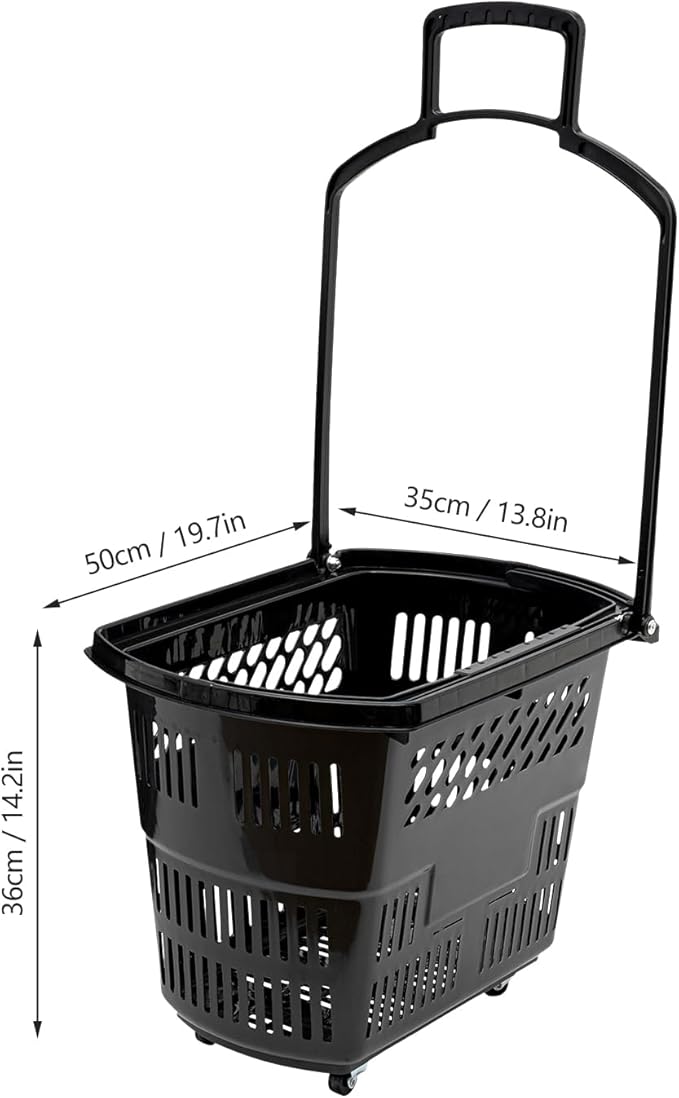 6 Pack Rolling Shopping Baskets with Wheels and Handles – Foldable PP Utility Carts for Groceries, Laundry, Supermarket, Camping – Black