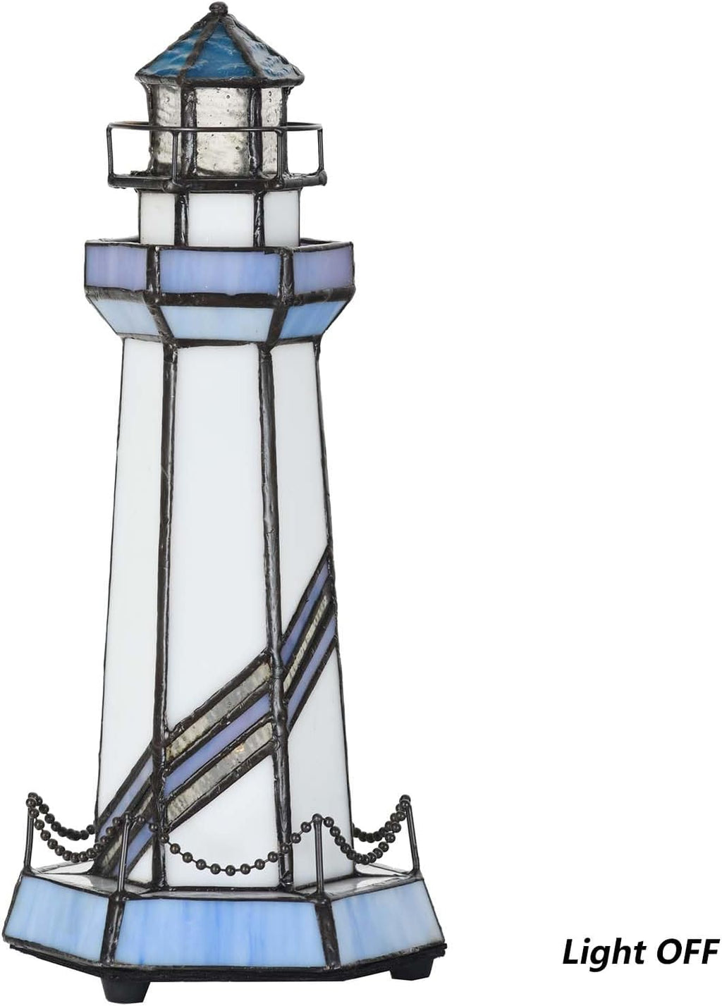 Bieye L10776 Lighthouse Tiffany Style Stained Glass Accent Table Lamp Night Light for Home Decoration (5x5x11, Blue)