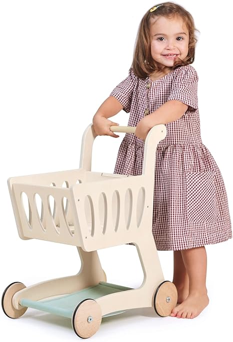 Tender Leaf Toys - Shopping Cart - Wooden Shopping Cart with Extra Storage - Perfect Role Play Toy, Promotes Creativity and Imagination for Boys and Girls - Age 3+