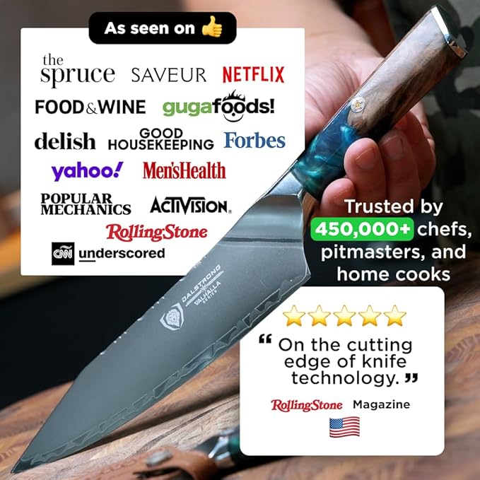 Dalstrong Chef Knife - 8 inch - Valhalla Series - Premium 9CR18MOV HC Steel - Celestial Resin & Wood Handle - Razor Sharp - Kitchen Cooking Chef's Knife - Leather Sheath