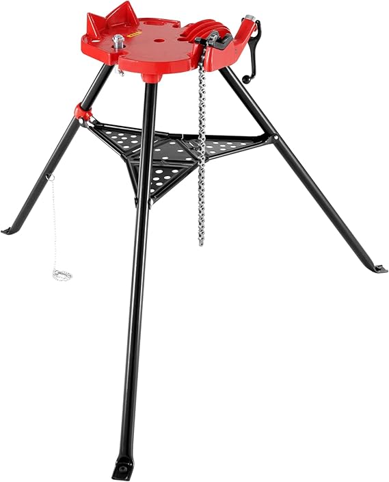 Mophorn 460-6 Tripod Pipe Chain Vise 1/8"-6" Capacity,Pipe Stand Portable Foldable Steel Legs,Pipe Jack Stands w/ Tool Tray, Tripod Stand Chain Vise Ideal for a Variety of Pipe Materials