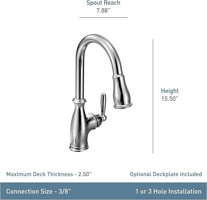 Moen Brantford Oil Rubbed Bronze Traditional One-Handle Kitchen Faucet with Pulldown Sprayer Featuring Power Boost and Reflex Docking System, 7185ORB