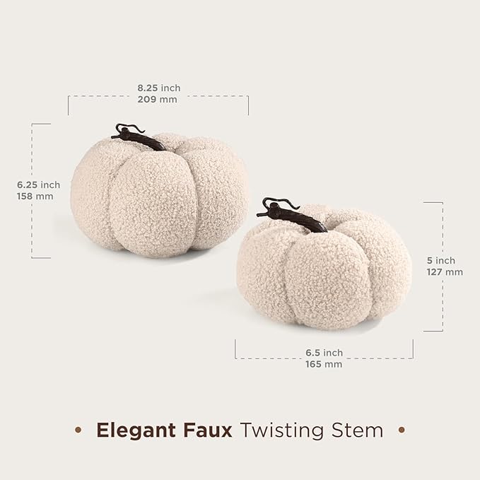 LampLust Plush Pumpkin Decor, Pack of 2, Sand Faux Pumpkins for Thanksgiving Table Centerpiece, Rustic Farmhouse Decor, Fall Halloween Decorations