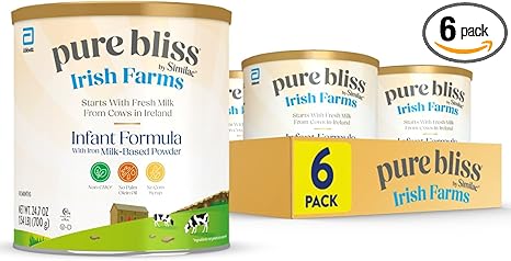 Pure Bliss Irish Farms, Easy-to-Digest Baby Formula, Infant Formula, 0-12 Months, 24.7-oz Can, Pack of 6