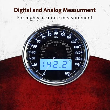 EILISON Highly Advance 2-in-1 Digital & Analog Weighing Scale for Body Weight-400lbs, 4 High Precison GX Sensor Accurate, Thick Tempered Glass, Extra Large Display (Red)