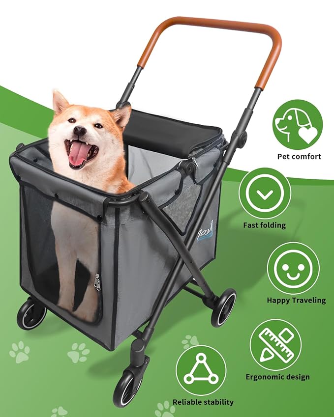 Folding Shopping Cart Utility Cart with Wheels for Grocery, Laundry, Shopping Trolley, Pet Stroller for Dog/Cat 85 L