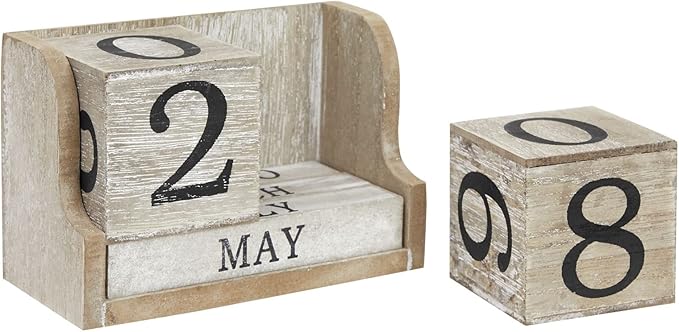 Wooden Perpetual Block Calendar for Desk, Wood Month Date Display Blocks for Teachers, Students, Classroom, Rustic Farmhouse Office Decor, Desk Accessories (5 x 4 In)