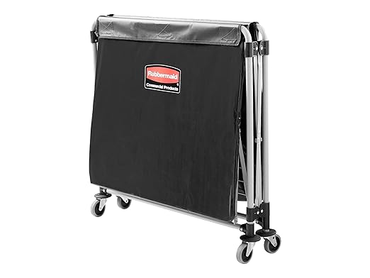 Rubbermaid Commercial Products, Collapsible X Cart, Black, Steel 8 Bushel Bin, Commercial Laundry Cart with Wheels for Hotel/Nursing Home/Home/College Easily Move Laundry/Supplies/Groceries