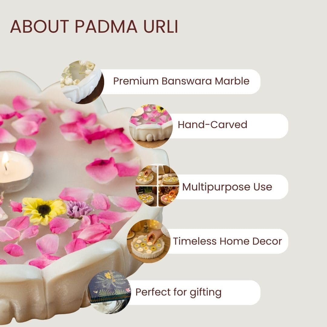 RITUALISTIC Padma Marble Urli | Urli for Flower Decoration | Marble Urli Bowl for Home Decoration | Kitchen Décor | Bowl for Decorations | Perfect for Festive Occasion | 23cm x 5cm