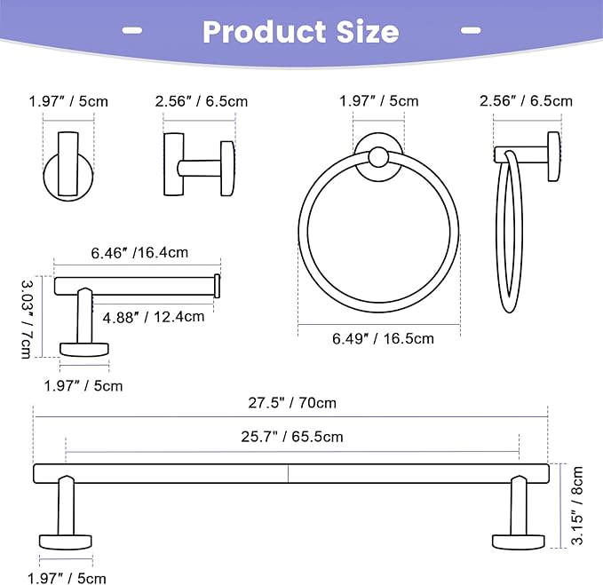 YACVCL 10 Pieces Brushed Nickel Bathroom Hardware Accessories Set, 27.5 Inch Towel Bar Set SUS304 Stainless Steel Towel Holder Set for Bathroom,Wall Mounted Towel Rack Set