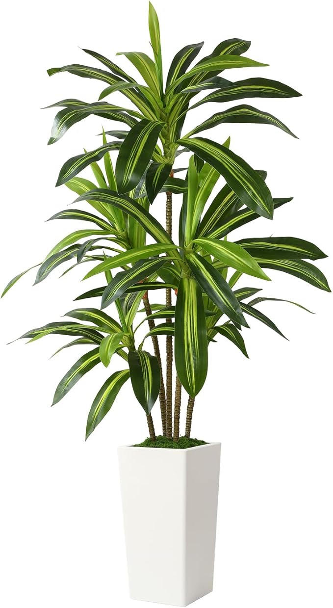 Alupssuc Artificial Dracaena Fake Tree 5FT, White High Pot Artificial Plants Indoor&Outdoor, Fake Plants for Office/Home/Living Room Potted Decoration, 5ft