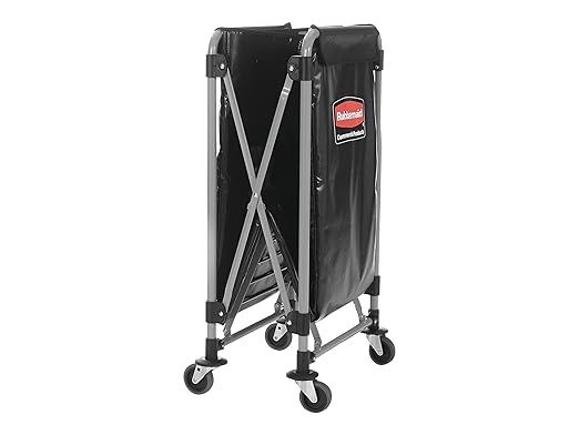 Rubbermaid Commercial Products, Collapsible X Cart, Black, Steel 8 Bushel Bin, Commercial Laundry Cart with Wheels for Hotel/Nursing Home/Home/College Easily Move Laundry/Supplies/Groceries