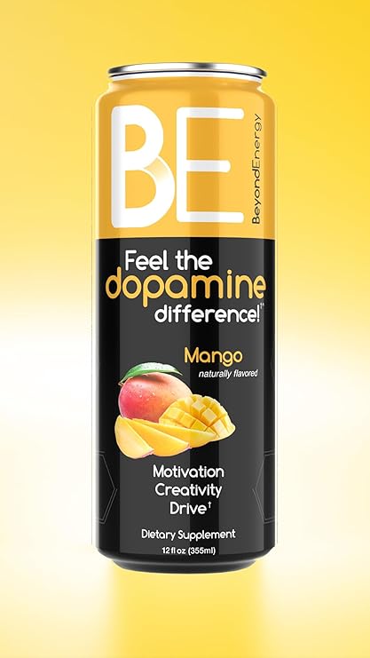 Beyond Energy - 12 Pack - Mango Herbal Energy Drink, Naturally Sourced L-Dopa with Mucuna Pruriens, Aminos, Antioxidants, 200mg Caffeine - (Mango)