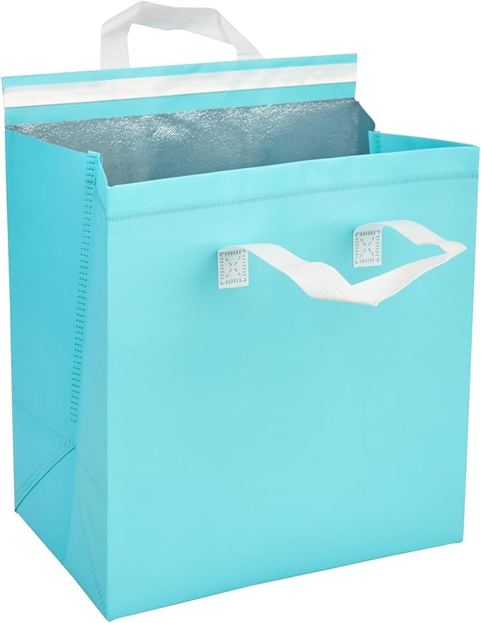 Restaurantware Insulated Take Away Bags 100 Pack Of Reusable Grocery Shopping Bags With Handle Foldable Waterproof Cooler Delivery Carriers For Work Camping Restaurants Coffee Seafood Milk Tea
