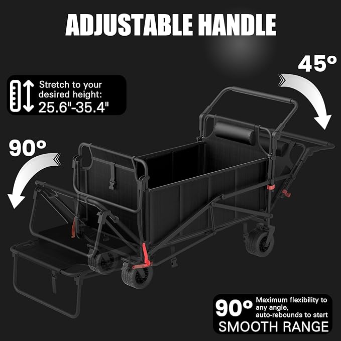 2-in-1 Multifunctional Folding Wagon Carts,Convertible Beach Chair,650LBS Large Capacity,Foldable Portable Wagon,Utility Cart Suitable for Grocery,Sports,Garden,Shopping,Camping