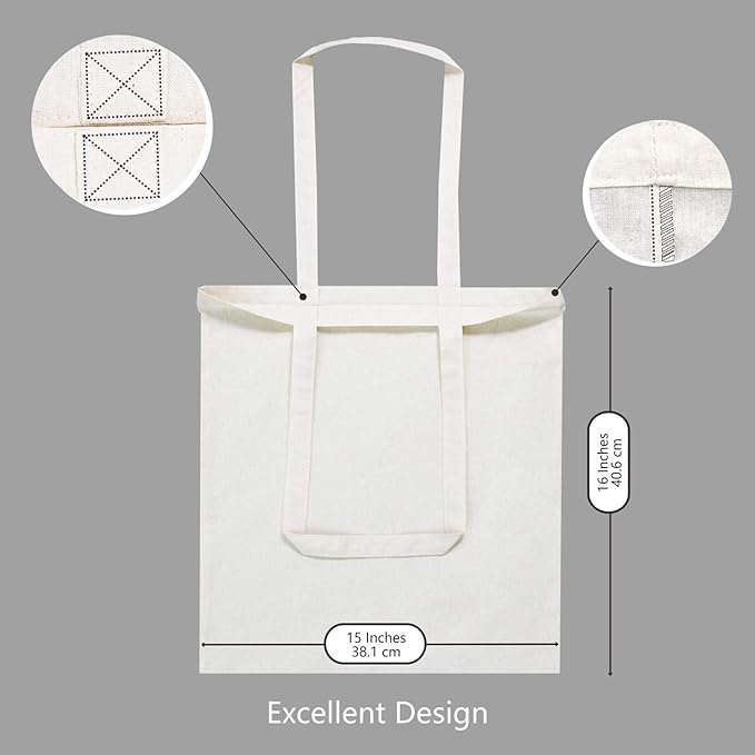 TOPDesign 192-Pack Economical 16"x15" Cotton Tote Bags, Lightweight Medium Reusable Grocery Shopping Cloth Bags, Suitable for DIY, Advertising, Promotion, Gift, Activity