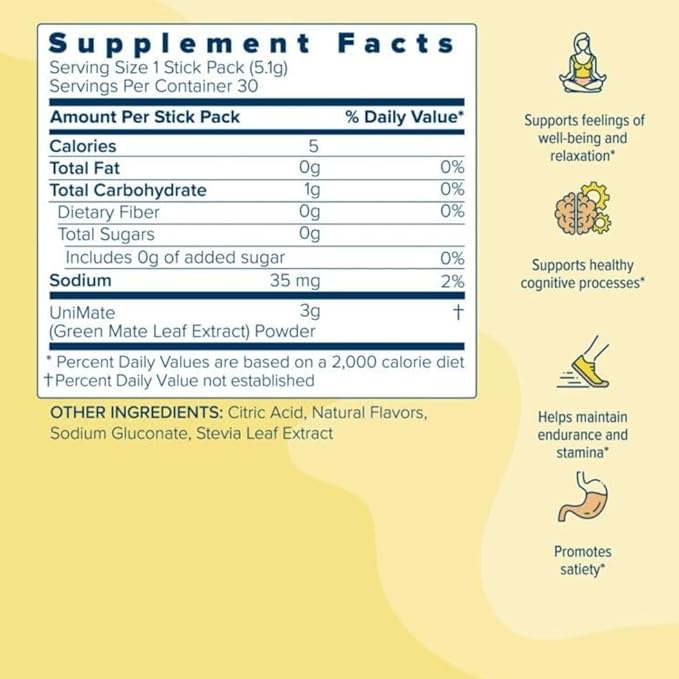 Unicity Unimate Natural Lemon—Ultra Concentrated Yerba Mate Drink Mix (30 Packets) - Alternative to Coffee and Energy Drinks (30-Day Supply)