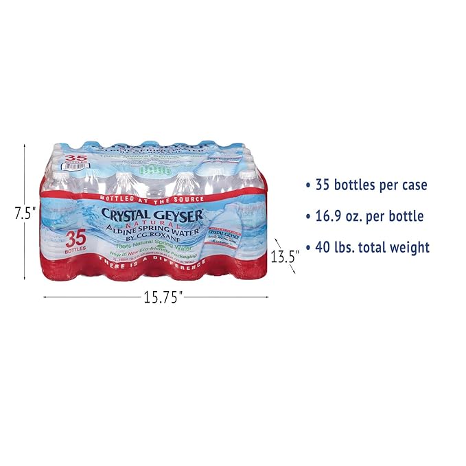 Crystal Geyser Natural Alpine Spring Water, 16.9 Ounce, 35 Bottles