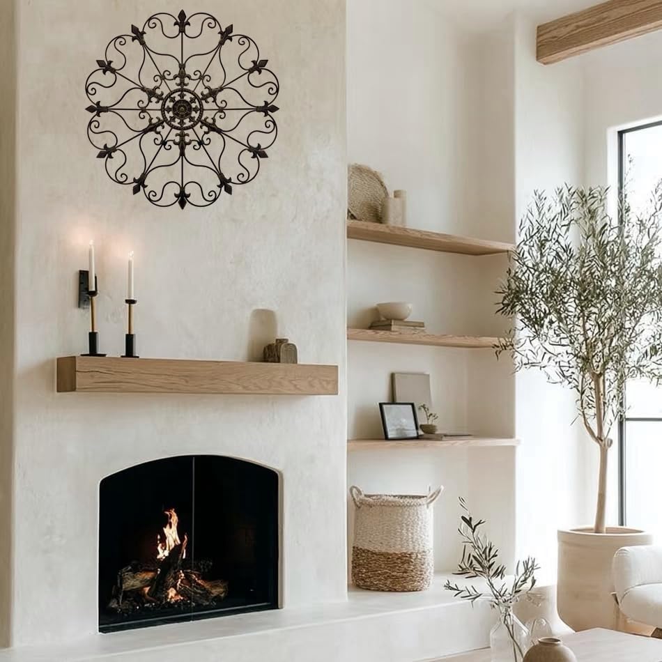 Yun&Lin Crafts Metal Solid Mounted Medallion Hand-painted Wall Decor 30"x30", Large Metal Home Wall Art for Indoor and Outdoor Settings, Vintage Christmas Decorations, Holiday Wall Decorations, Christmas Wall Art