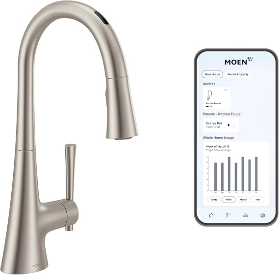 Moen 9126EVSRS Kurv Smart Faucet Touchless Pull Down Sprayer Kitchen Faucet with Voice Control and Power Boost, Spot Resist Stainless