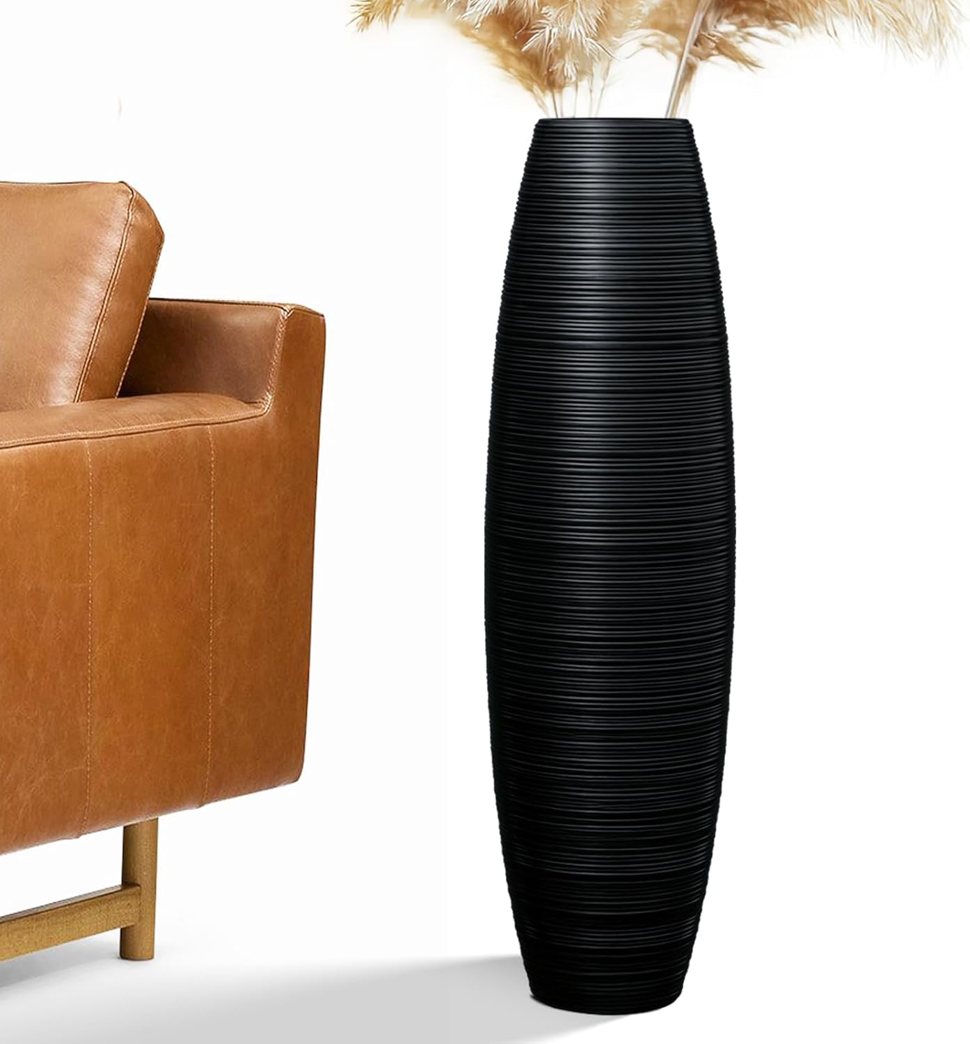 Tall Floor Vase, 27.5 inches (70cm, 2.3FT) Floor Vase Sturdy, Luxury, Textured for Decorative Branches Dried Flowers, Tall Vases for Rustic Living Room, Home Decor, Resin Black Vases