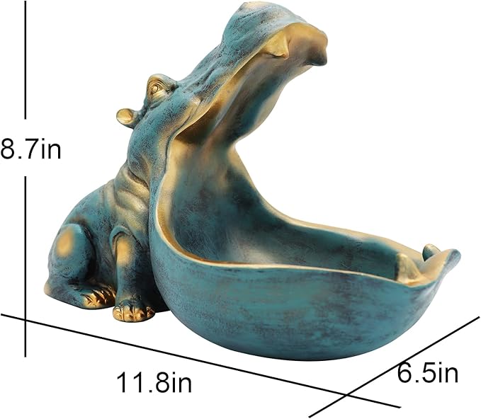 aboxoo Hippo Statue,Large Hippopotamus Figurine Home Sculpture with Resin, Hippo Candy Jar, Candy Dish Bowl for Office Desk, Key Bowl for Entryway Table,Container Storage Art Decor Box(Dark Blue)