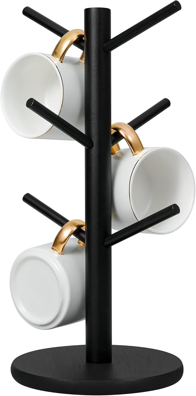 MyLifeUNIT Black Coffee Cup Holder Mug Holder Tree 6 Hooks