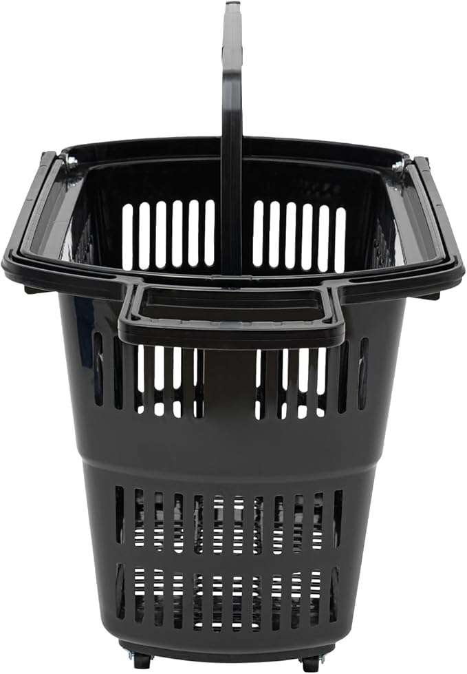 6 Pack Rolling Shopping Baskets with Wheels and Handles – Foldable PP Utility Carts for Groceries, Laundry, Supermarket, Camping – Black