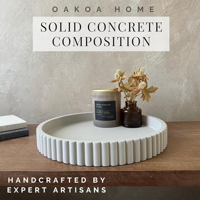 OAKOA Round Decorative Tray for Coffee Table Decor - Concrete Round Tray Home Decor - Bandejas Decorativas - Circle Coffee Table Centerpiece