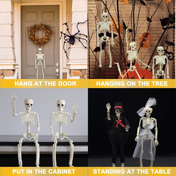WODMAZ 5 Packs Halloween Skeletons, 16" Halloween Full Body Skeleton with Posable Joints for Haunted House Graveyard Props Decor