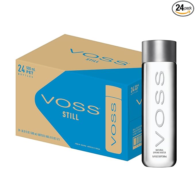 VOSS Premium Still Bottled Natural Water - BPA-Free - High Grade PET - Recyclable Plastic - Pure Drinking Water with Unique & Iconic Bottle Design - 24 Pack
