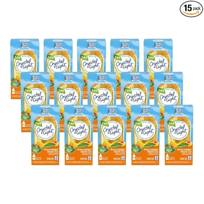 Crystal Light On The Go Peach Mango Green Tea Drink Mix, 10-Packet Box (Pack of 15)