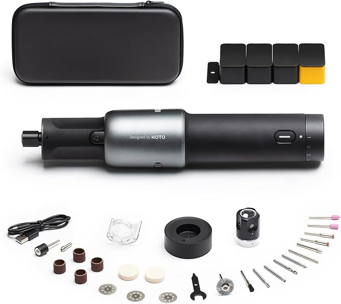 HOTO 4V Cordless Rotary Tool Kit, Upgraded Motor, 5 Variable Speed, 25000 RPM, LED Light, 35 Accessories, Multi-Purpose Power Tool for Sanding, Polishing, Drilling, Carving, Cutting, DIY Crafts