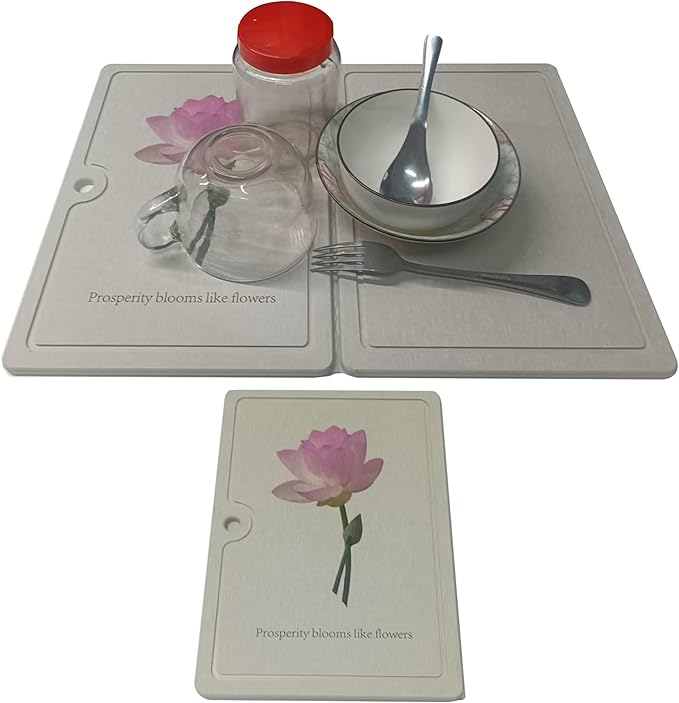 Premium Diatomaceous Earth Kitchen Countertop Drying Mat - Super Absorbent Quick Dry, Foldable Eco-Friendly Non-Slip Mat for Dishes, Utensils & Sink Area | Reusable & Fast Drying,quick dry stone mat