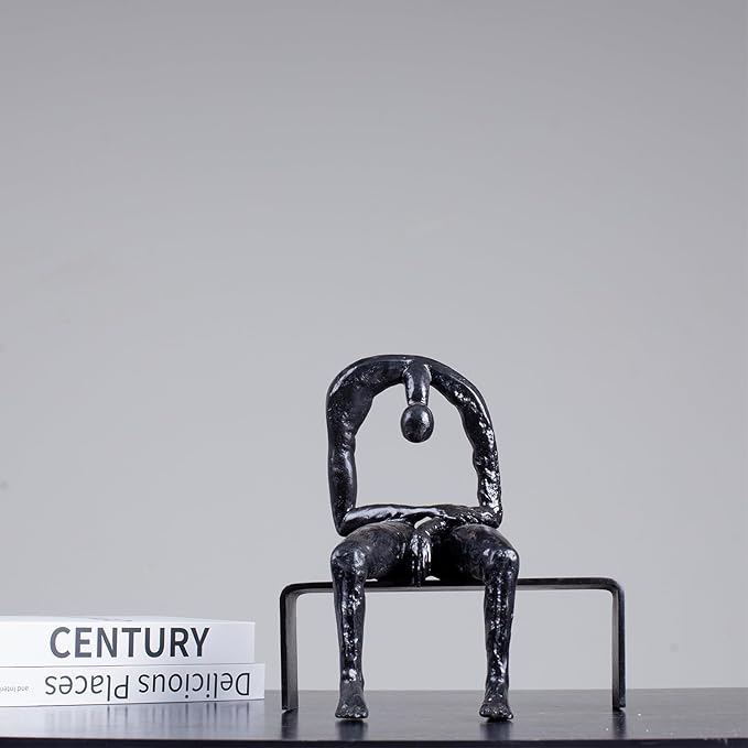 9.8'' Bronze Melancholy Sculpture, Modern Abstract Emptiness Statue& Think of Grief Sculpture Masterpiece Reproduction Brass Art Boutique for Home Office Decor and Special