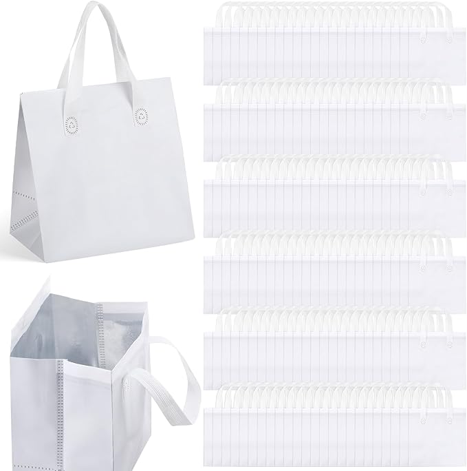 300 Pcs Insulated Take Away Bags Bulk Thermal Insulation Food for Coffee Milk Tea Hot Cold Food Fresh Seafood Cooler Pizza Delivery Bags for Catering Restaurant Grocery(White)