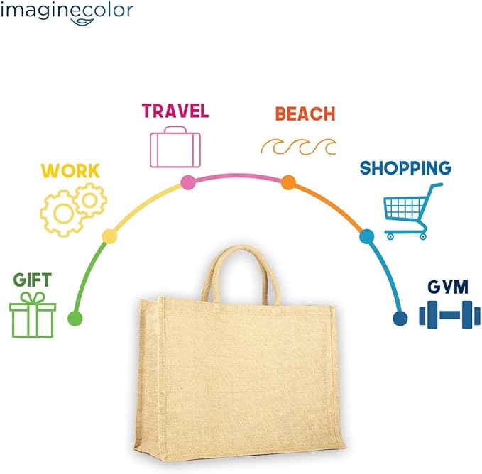 Extra Large Jute Burlap Tote Bags, 10 Pack, Eco-Friendly Beach Bags, Cotton Handles 18”x 13”x 8