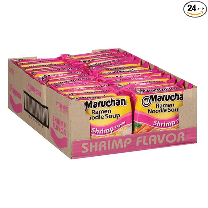 Maruchan Ramen Shrimp, Instant Ramen Noodles, Ready to Eat Meals, 3 Oz, 24 Count