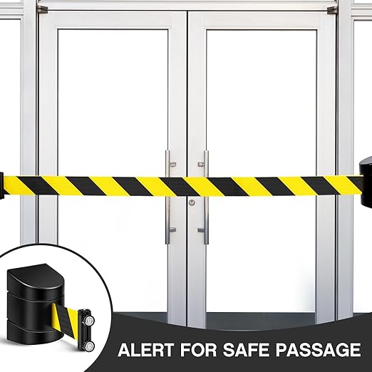 6 Pack 16.4 ft Magnetic Wall Mount Retractable Belt Magnetic Crowd Control Safety Retractable Wall Barrier with ABS Case, Safety Barrier for Grocery Retail Store (Yellow Black Rope)