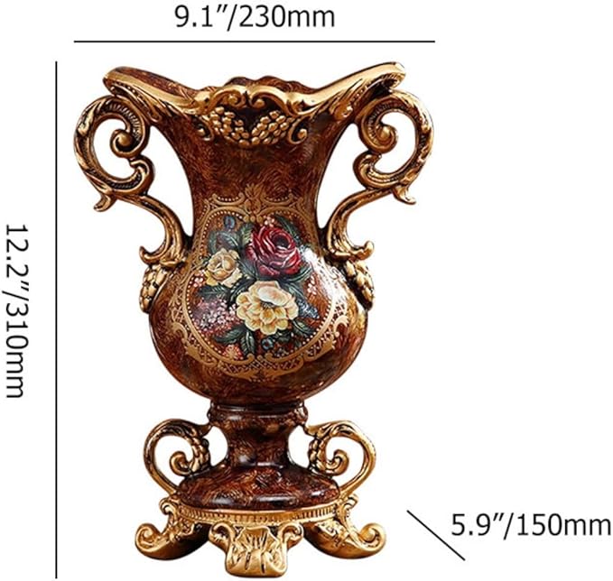 Artificial Vintage Flower Arrangement Vase Set European Golden Resin Vase Fake Flower Decor Wedding Party