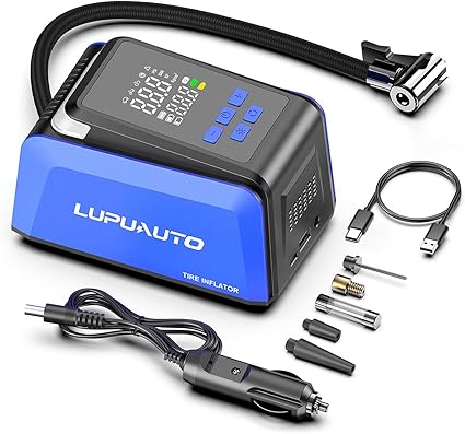 Tire Inflator Portable Air Compressor, 2X Faster Inflation, 150PSI Air Pump for Car Tires with Digital Pressure Gauge/LED Light for Car, Motorcycle, Bicycle, Balls and More