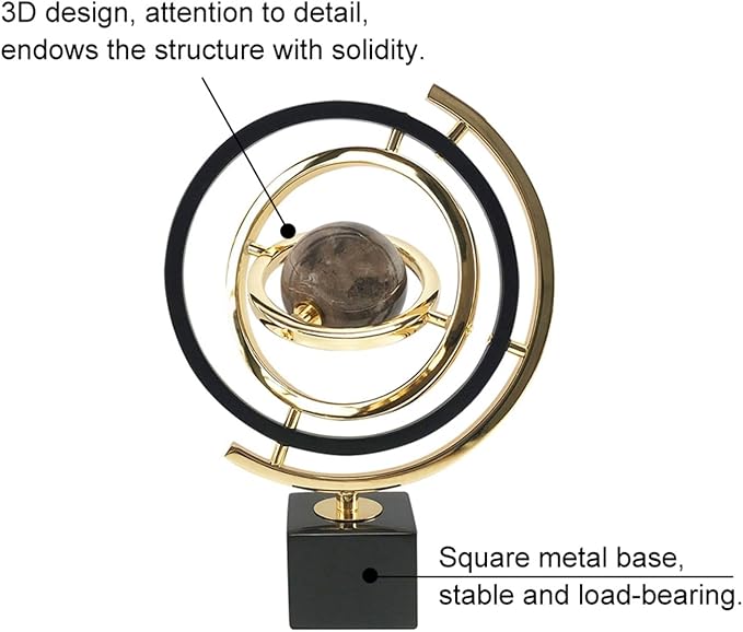 Homary Modern Abstract Art Decoration Metal Globe Ornament Sculpture Decor with Rectangle Stand Black & Gold