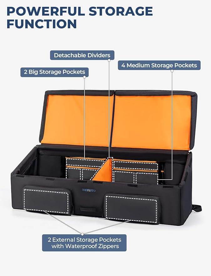 ISSYAUTO Full Size Truck Bed Cargo Box Organizer for Pickup, Waterproof Truck Bed Cargo Bag, Storage Organizer Carrier Accessories for Groceries, Golf, Easily Slide in and Out, Easy Access