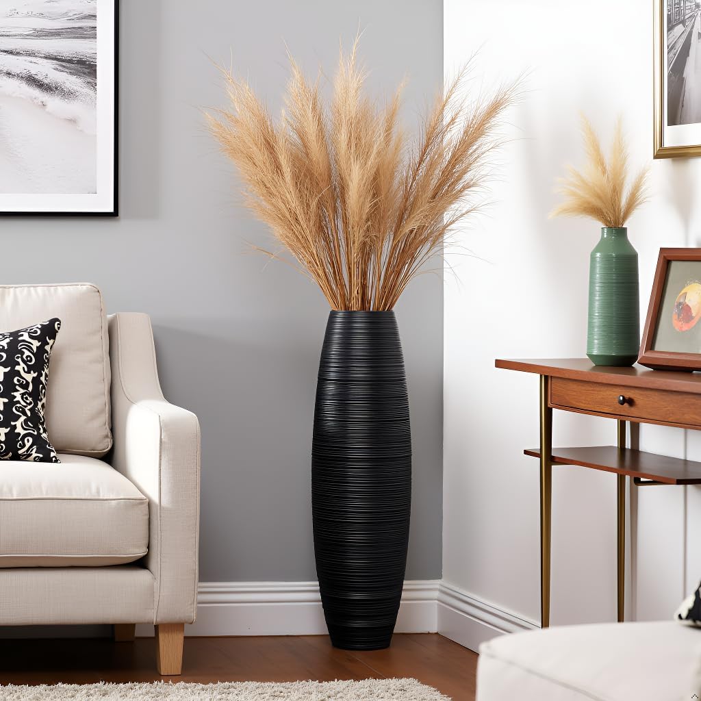 Tall Floor Vase, 27.5 inches (70cm, 2.3FT) Floor Vase Sturdy, Luxury, Textured for Decorative Branches Dried Flowers, Tall Vases for Rustic Living Room, Home Decor, Resin Black Vases