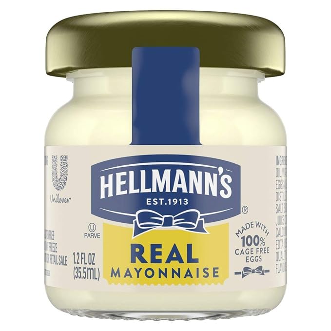 Hellmann's Real Mayonnaise Mini Jars, Condiment for Sandwiches, Salads, Mayo Made with 100% Cage Free Eggs, Gluten Free, 1.2 oz, Pack of 72